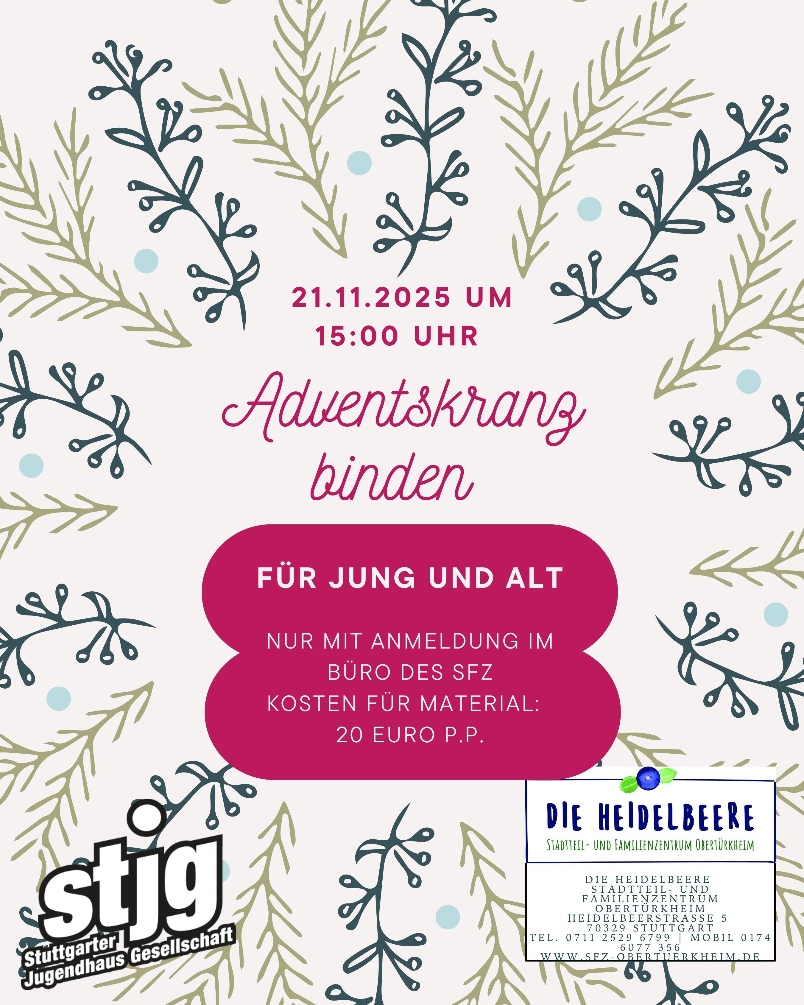Der Flyer für die jeweilige Veranstaltung mit Datum und Kurzbeschreibung