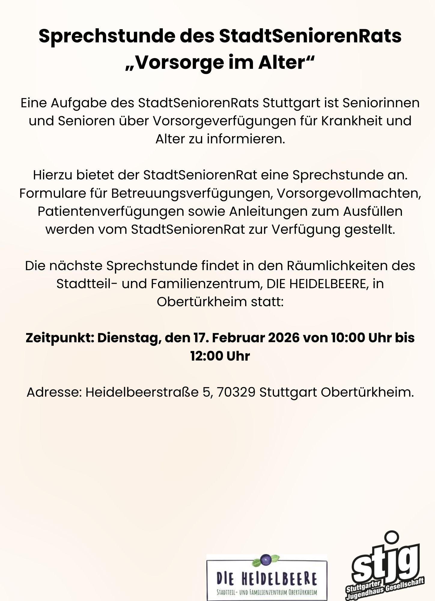Der Flyer für die jeweilige Veranstaltung mit Datum und Kurzbeschreibung